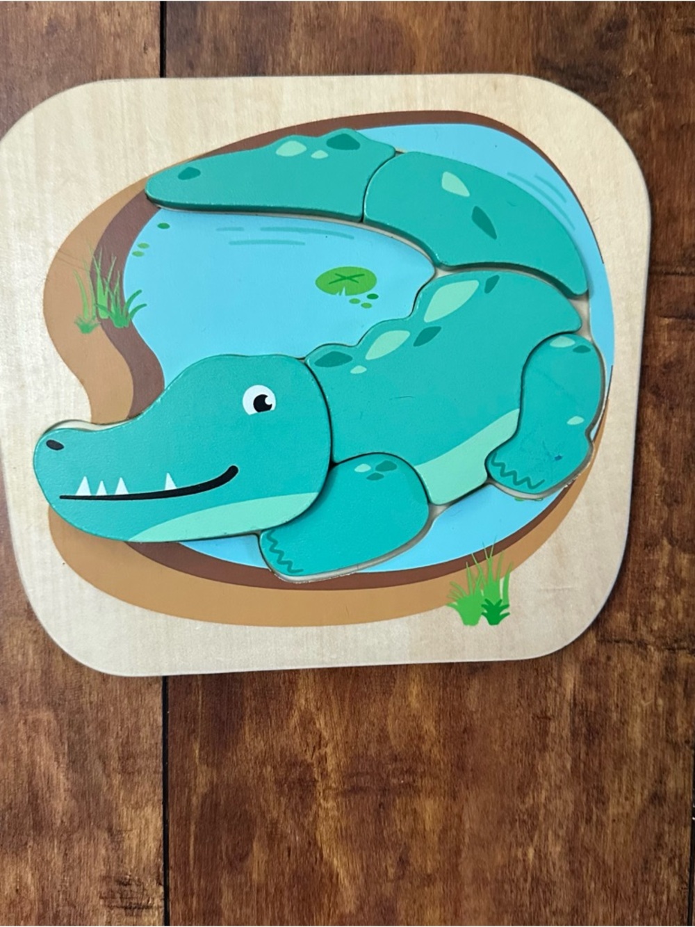 UK Wooden Teal Crocodile Reptile Puzzle - Teal